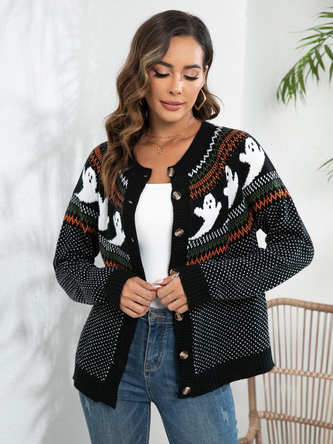 Ghost Button Up Long Sleeve Cardigan - Divasha