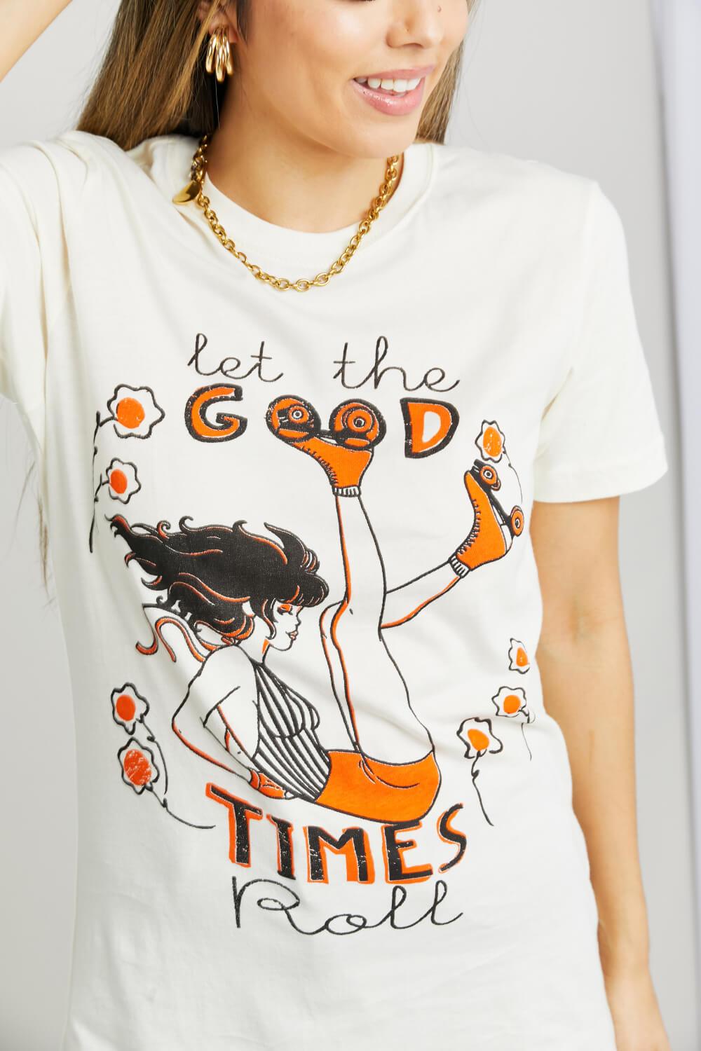 mineB Full Size LET THE GOOD TIMES ROLL Graphic Tee - Divasha