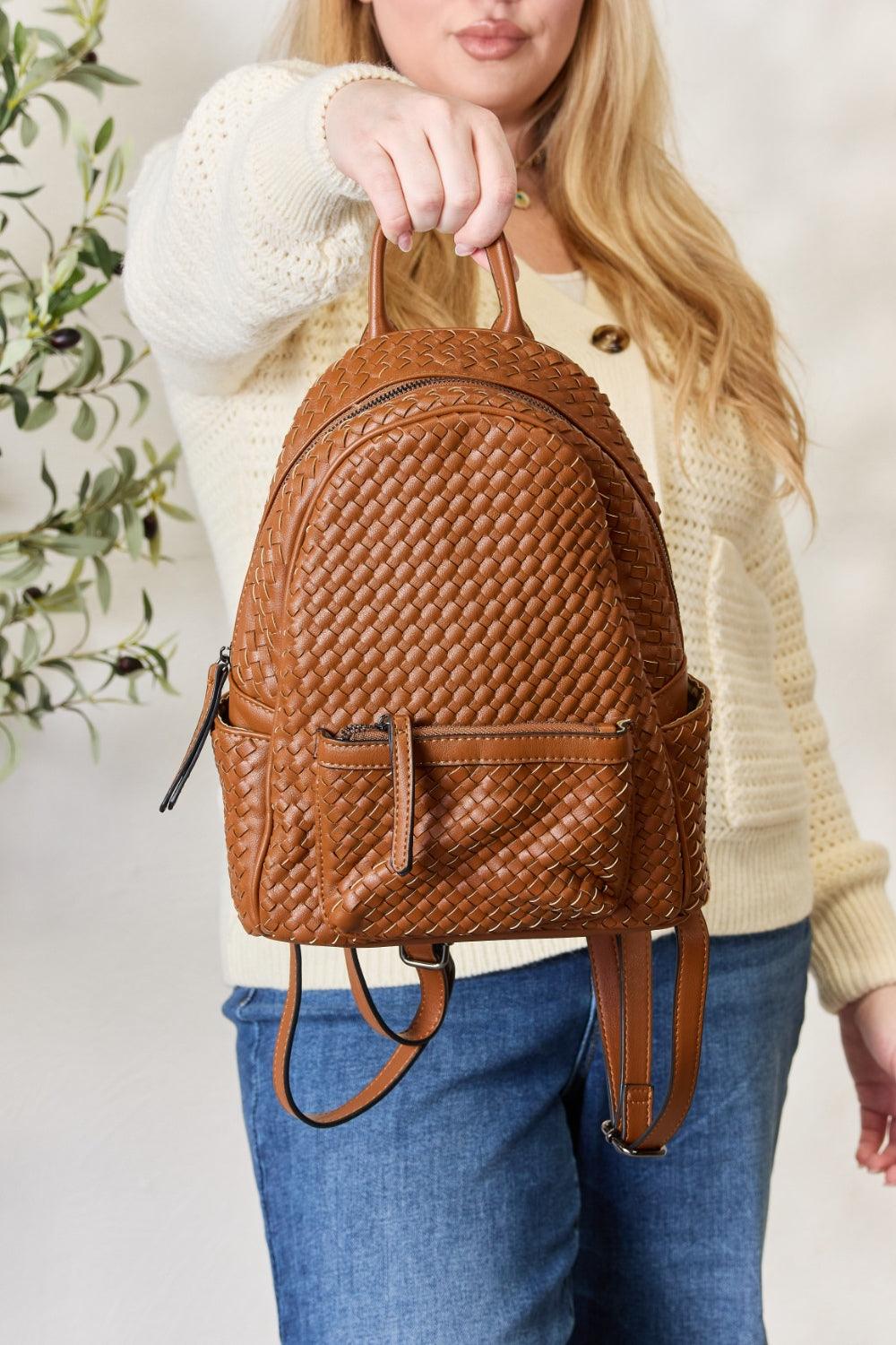 SHOMICO PU Leather Woven Backpack - Divasha