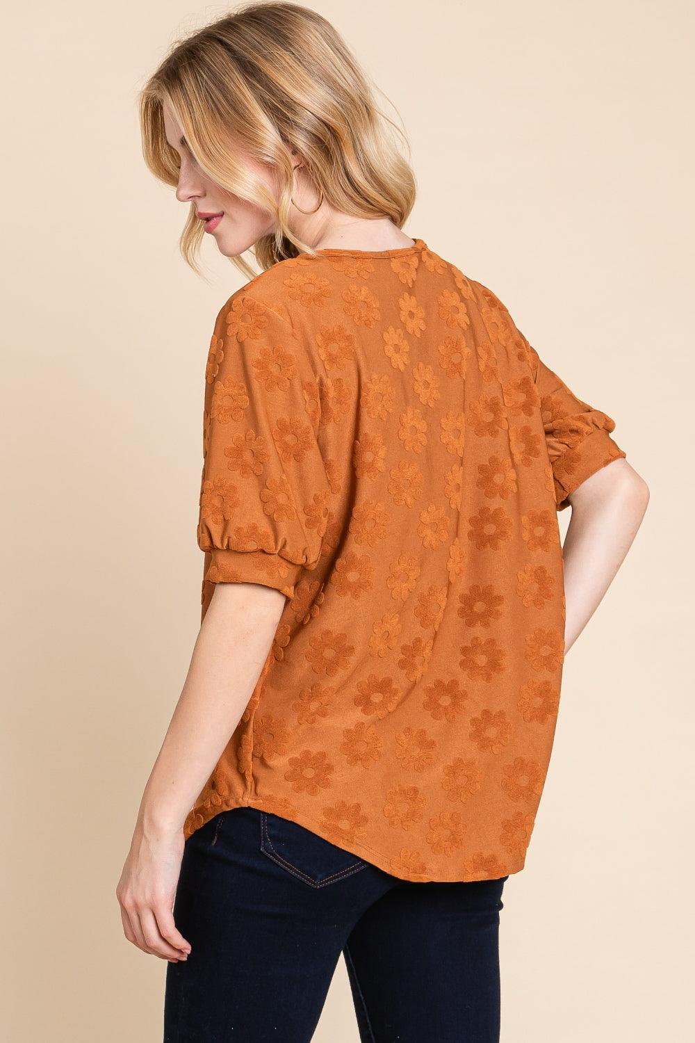 BOMBOM Textured Floral Pattern Top - Divasha