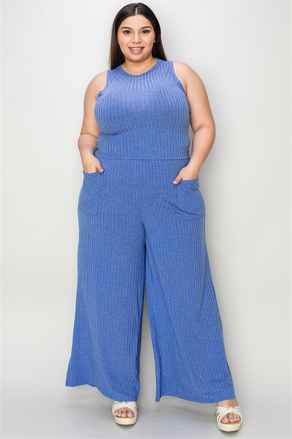 Basic Bae Full Size Ribbed Tank and Wide Leg Pants Set - Divasha