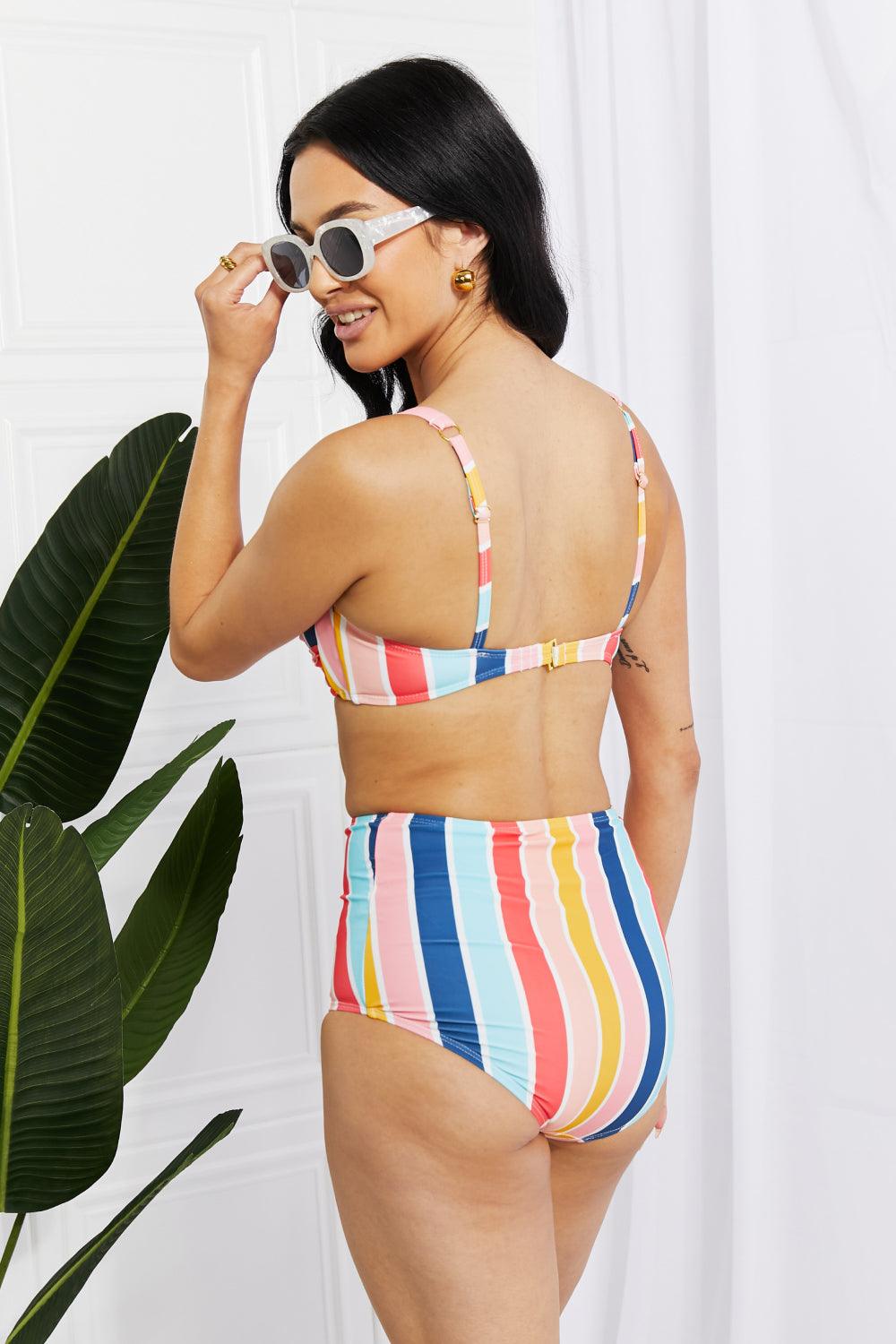 Marina West Swim Take A Dip Twist High-Rise Bikini in Stripe - Divasha