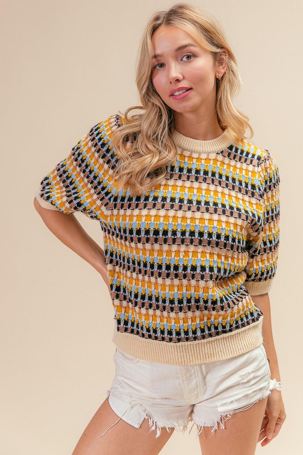 BiBi Multi Color Half Sleeve Sweater - Divasha