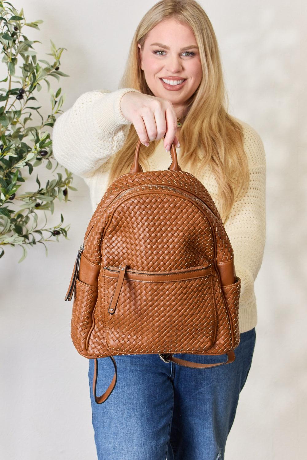 SHOMICO PU Leather Woven Backpack - Divasha