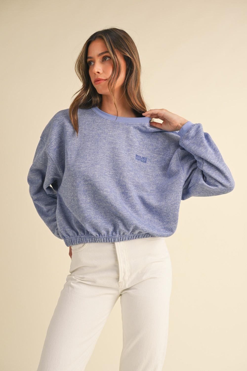 Mable Round Neck Letter Embroidery Crop Sweatshirt - Divasha