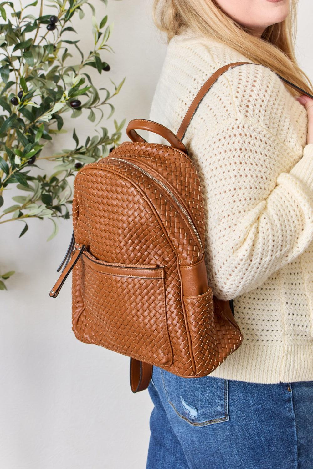 SHOMICO PU Leather Woven Backpack - Divasha