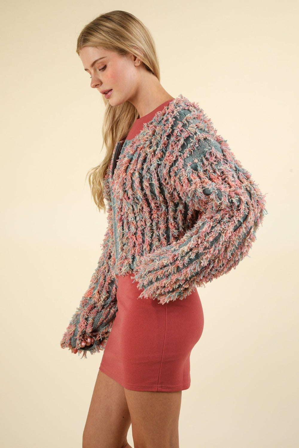 VERY J Shaggy Yarn Knit Zip Up Jacket - Divasha