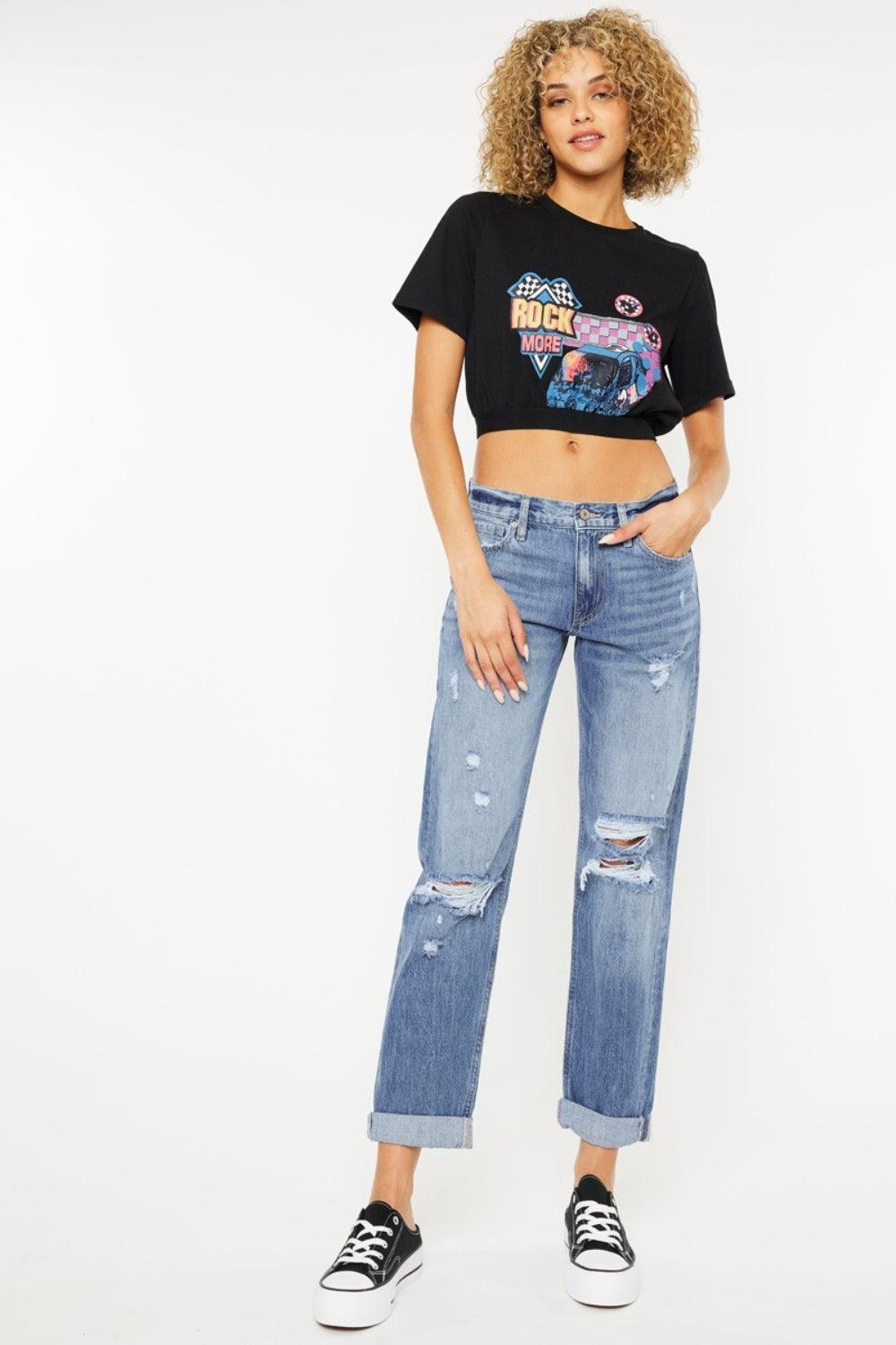 Kancan Mid Rise Distressed Straight Jeans - Divasha