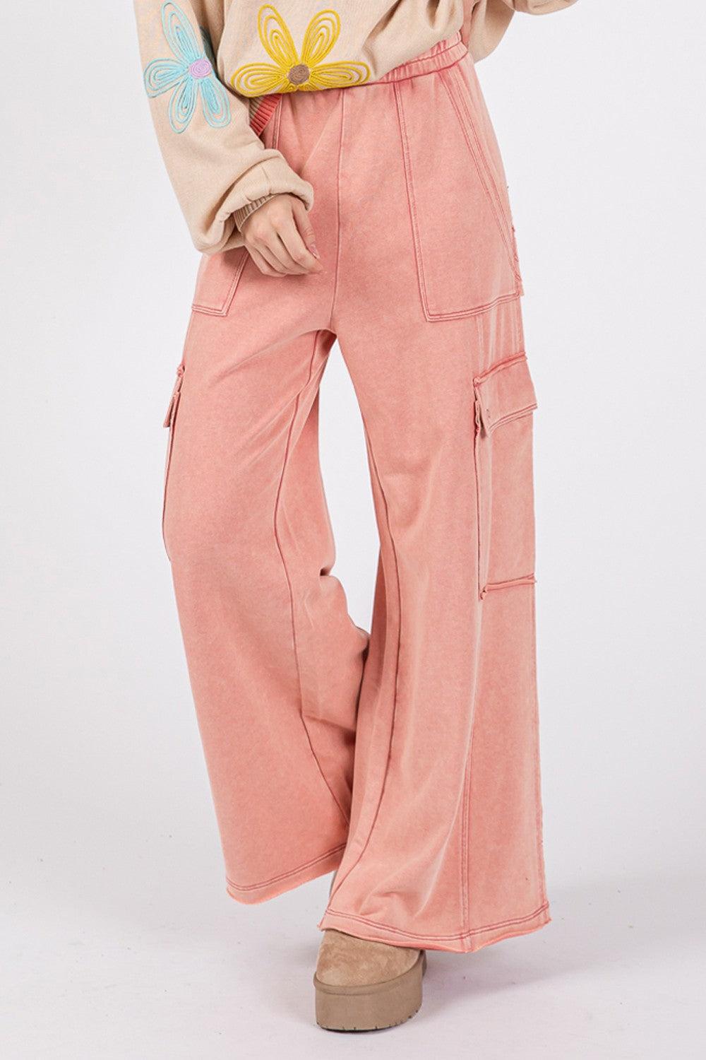 SAGE + FIG Knit Terry Mineral Wash Wide Leg Pants - Divasha