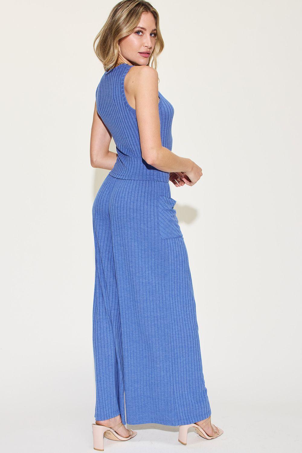 Basic Bae Full Size Ribbed Tank and Wide Leg Pants Set - Divasha