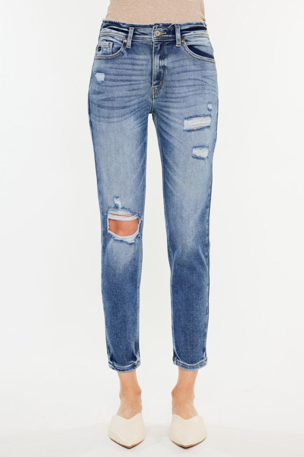 Kancan High Rise Distressed Mom Jeans - Divasha