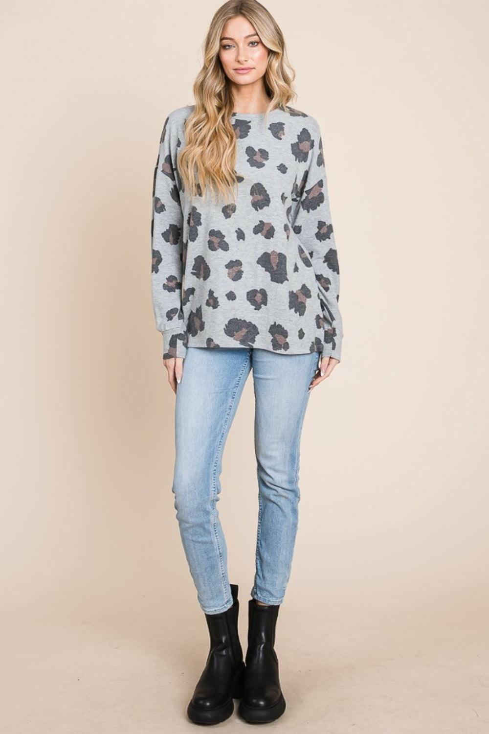 BOMBOM Leopard Drop Shoulder T-Shirt - Divasha