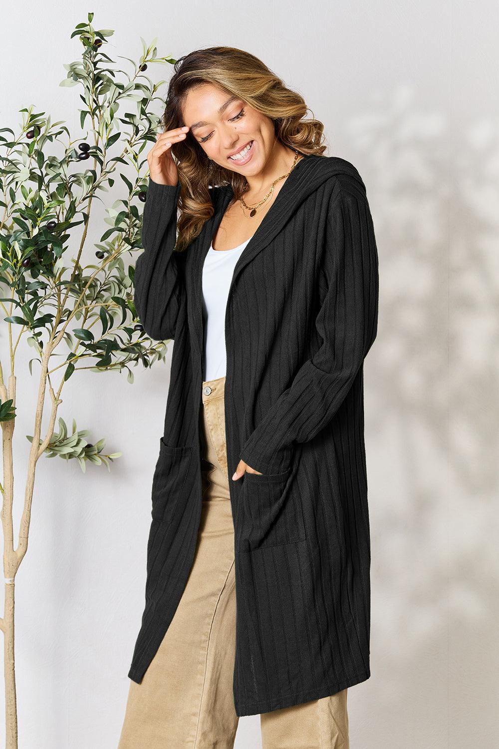 Basic Bae Full Size Hooded Sweater Cardigan - Divasha