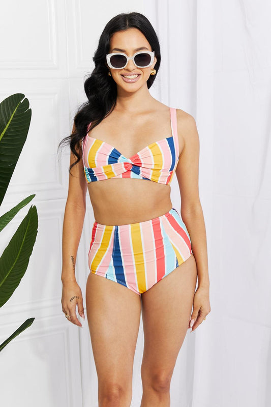 Marina West Swim Take A Dip Twist High-Rise Bikini in Stripe - Divasha