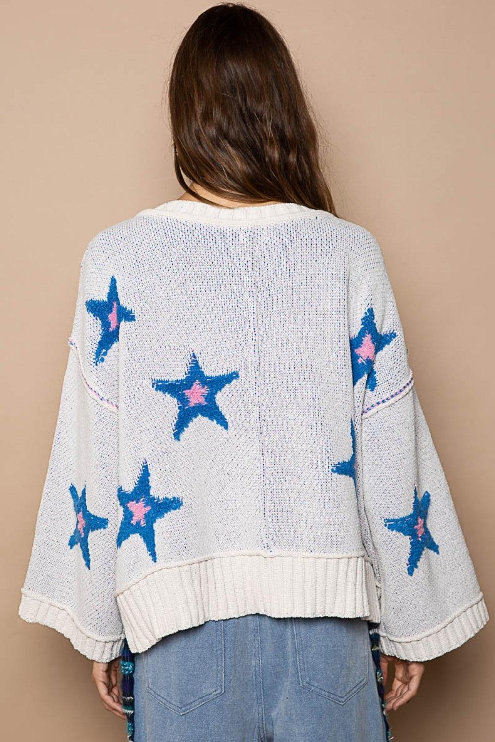 POL Long Sleeve Star Patch Sweater - Divasha