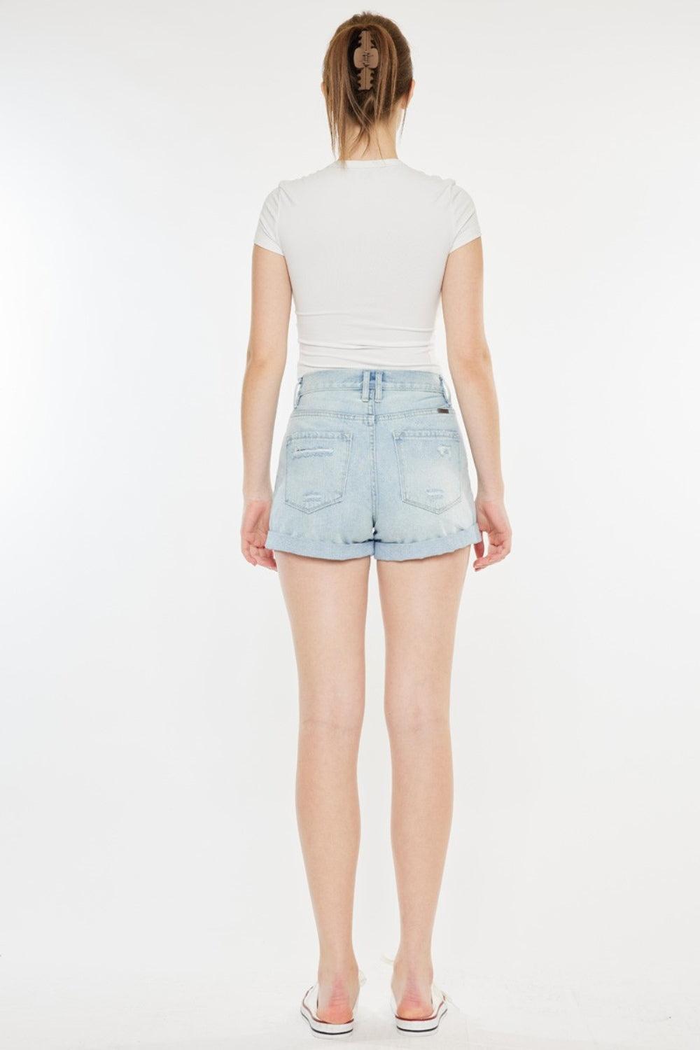 Kancan High Rise Repaired Mom Denim Shorts - Divasha