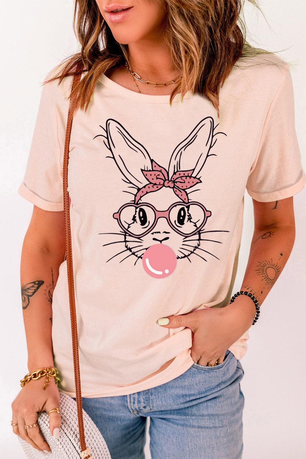 Rabbit Graphic Round Neck Short Sleeve T-Shirt - Divasha