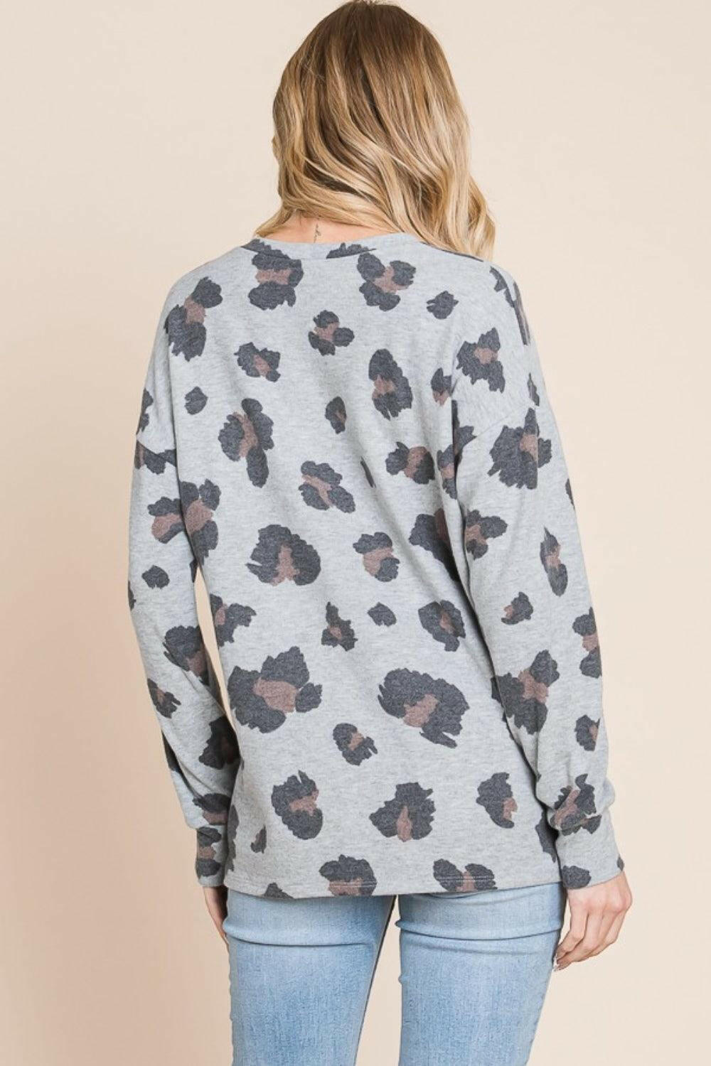 BOMBOM Leopard Drop Shoulder T-Shirt - Divasha