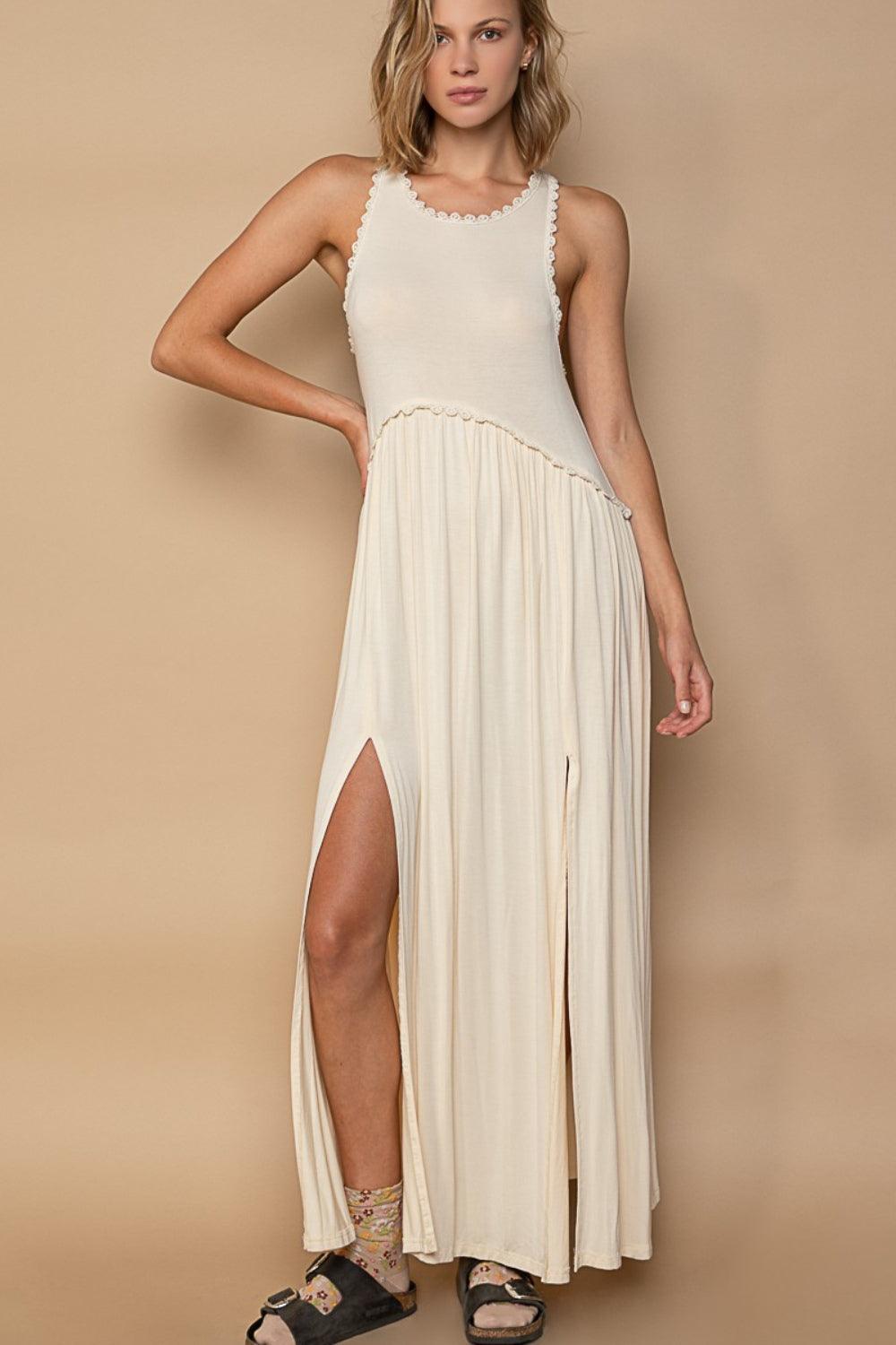 POL Sleeveless Back Zipper Front Slit Maxi Dress - Divasha