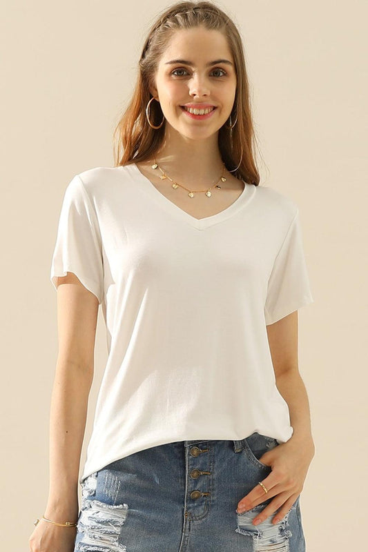 Ninexis Full Size V-Neck Short Sleeve T-Shirt - Divasha