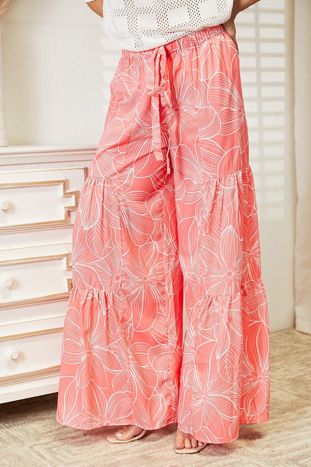 Double Take Floral Tiered Wide Leg Pants - Divasha