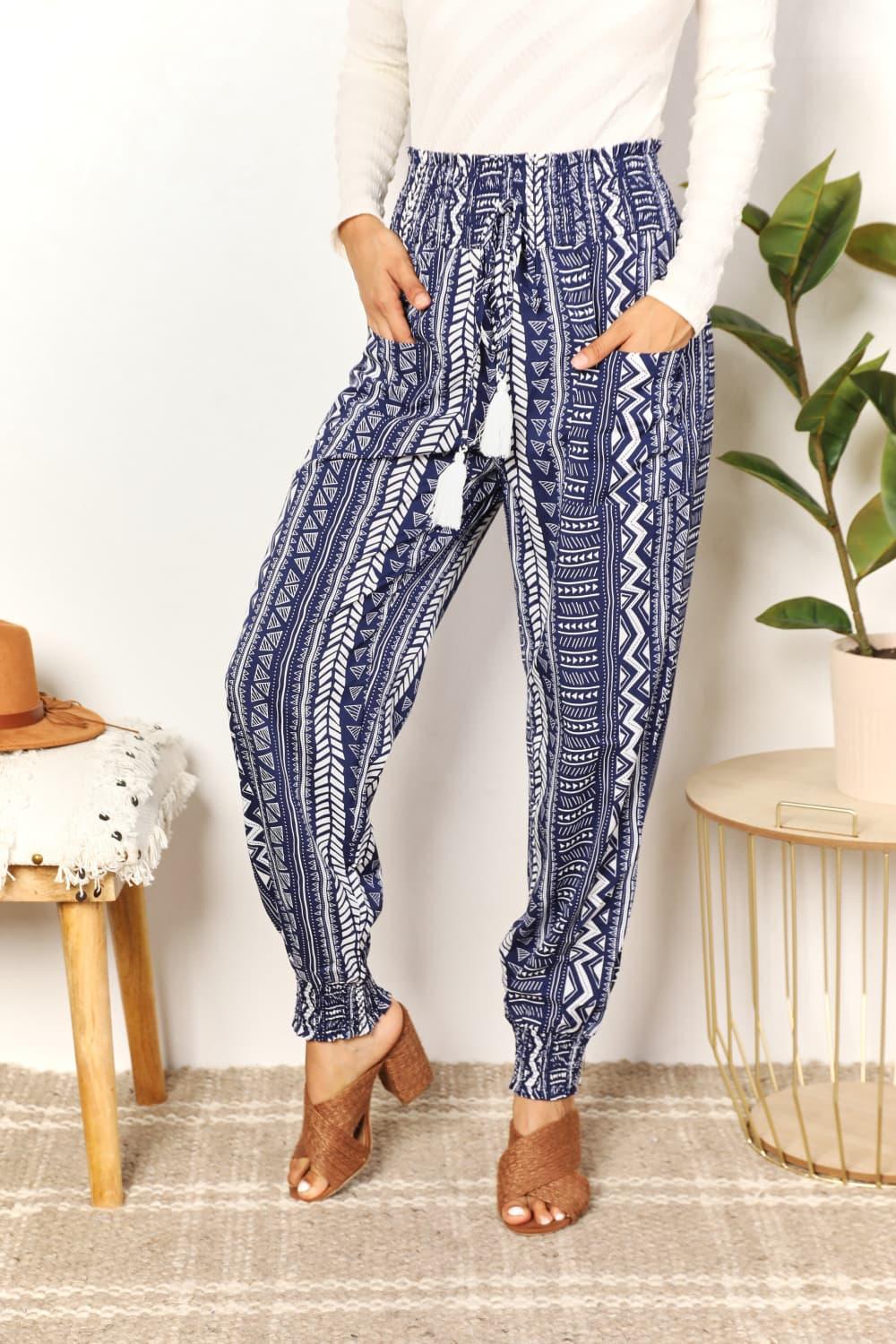 Perfee Geometric Print Tassel High-Rise Pants - Divasha