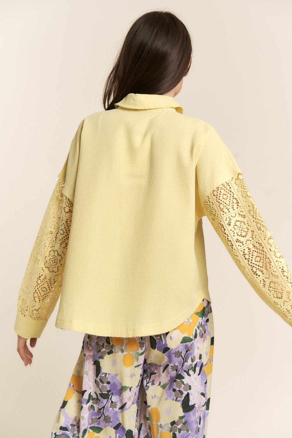 J.NNA Button Down Lace Long Sleeve Waffle Shirt - Divasha