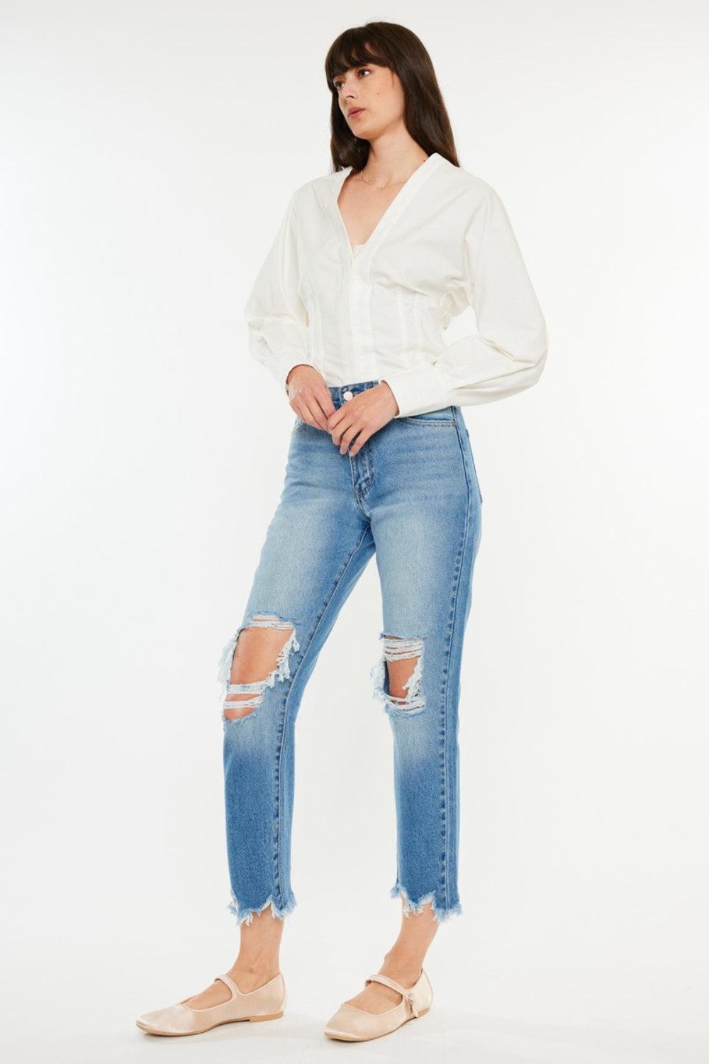 Kancan Distressed Frayed Hem Cropped Jeans - Divasha