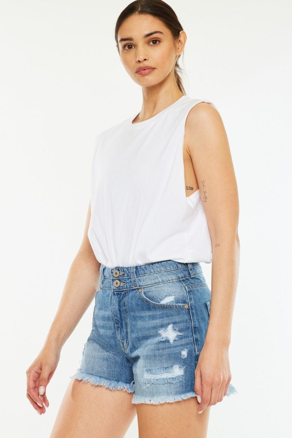 Kancan Full Size High Rise Raw Hem Denim Shorts - Divasha