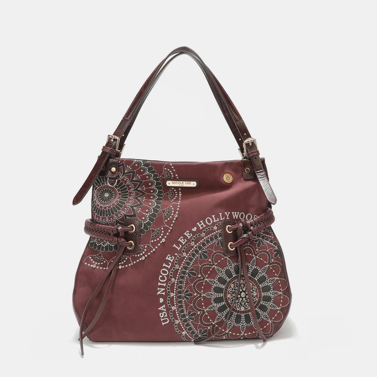 Nicole Lee USA Side Braided Tassel Inlaid Rhinestone Embroidery Hobo Bag - Divasha