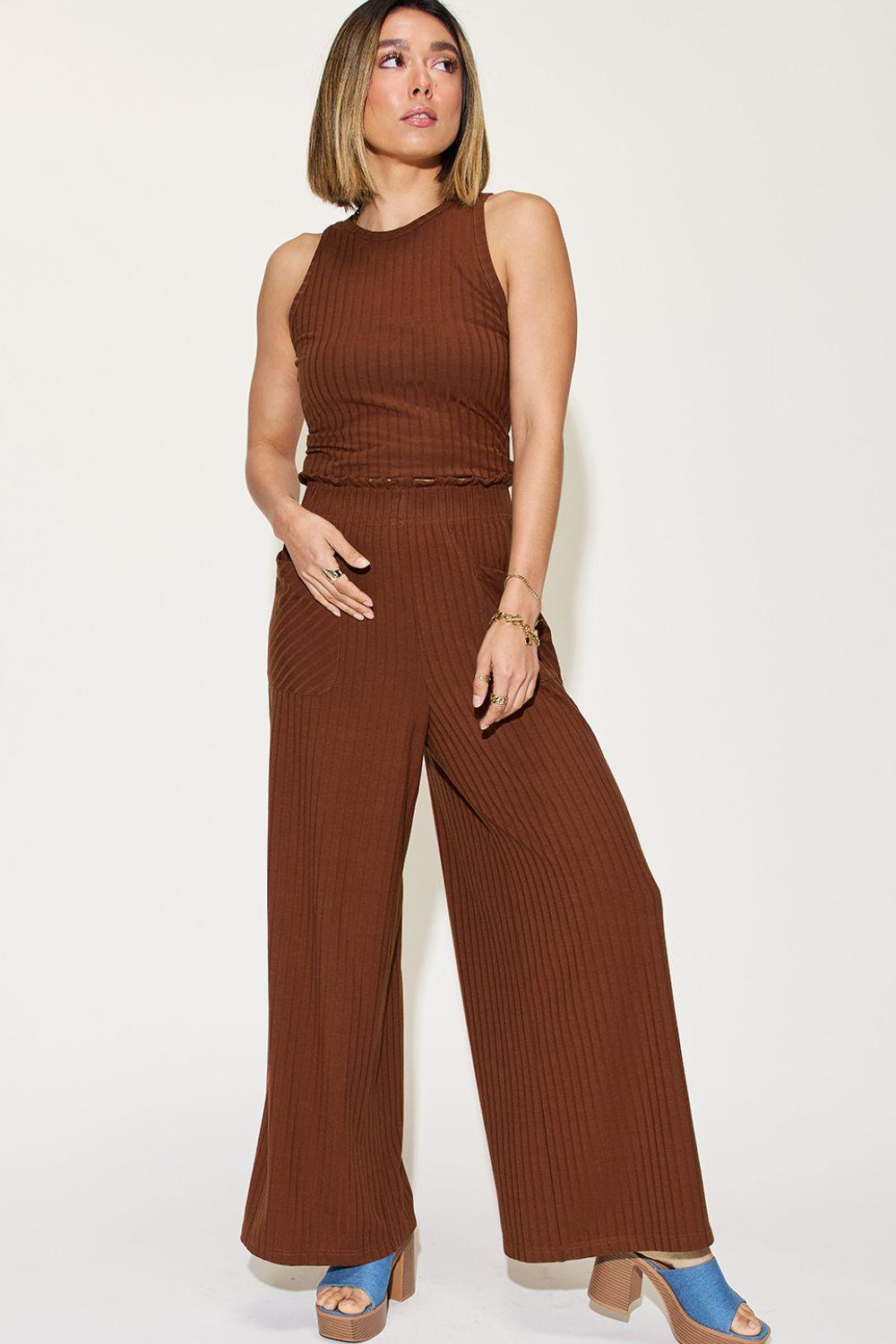 Basic Bae Full Size Ribbed Tank and Wide Leg Pants Set - Divasha