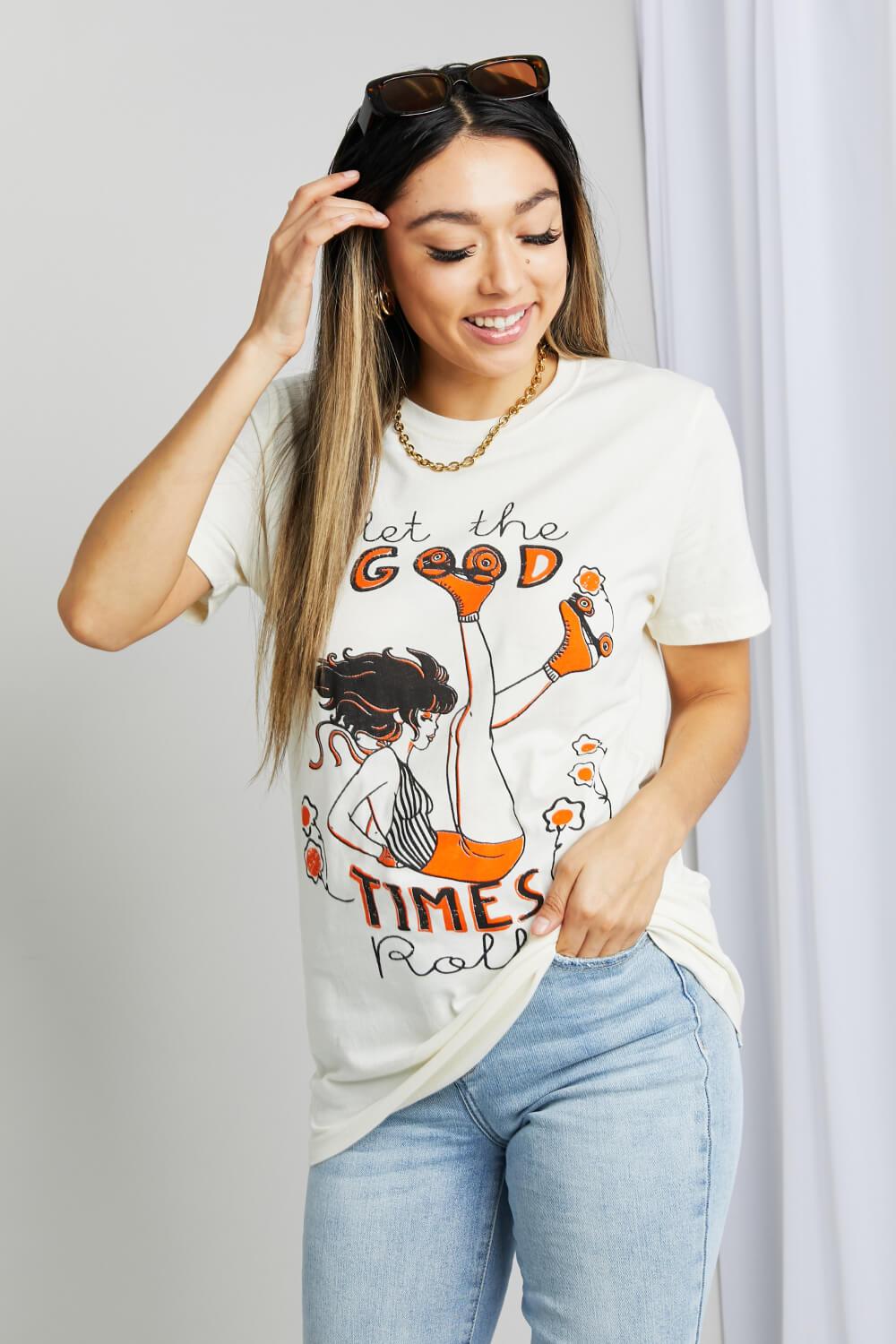 mineB Full Size LET THE GOOD TIMES ROLL Graphic Tee - Divasha