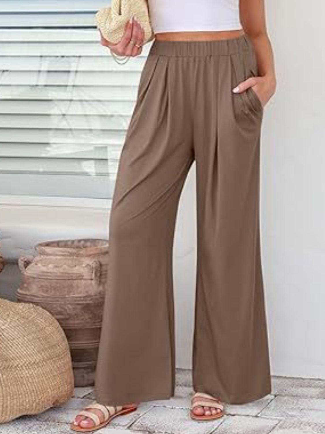 Elastic Waist Wide Leg Pants - Divasha