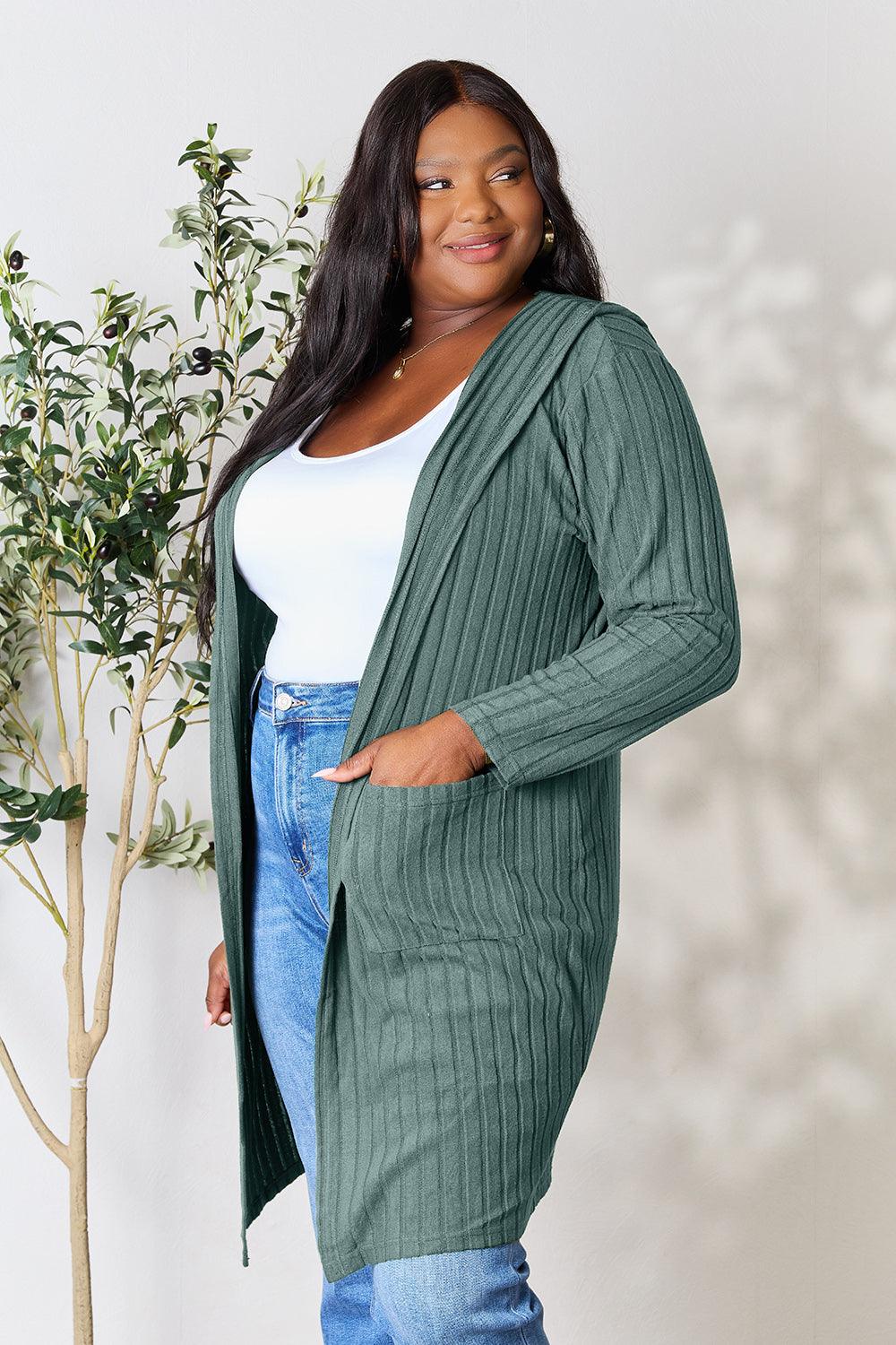 Basic Bae Full Size Hooded Sweater Cardigan - Divasha