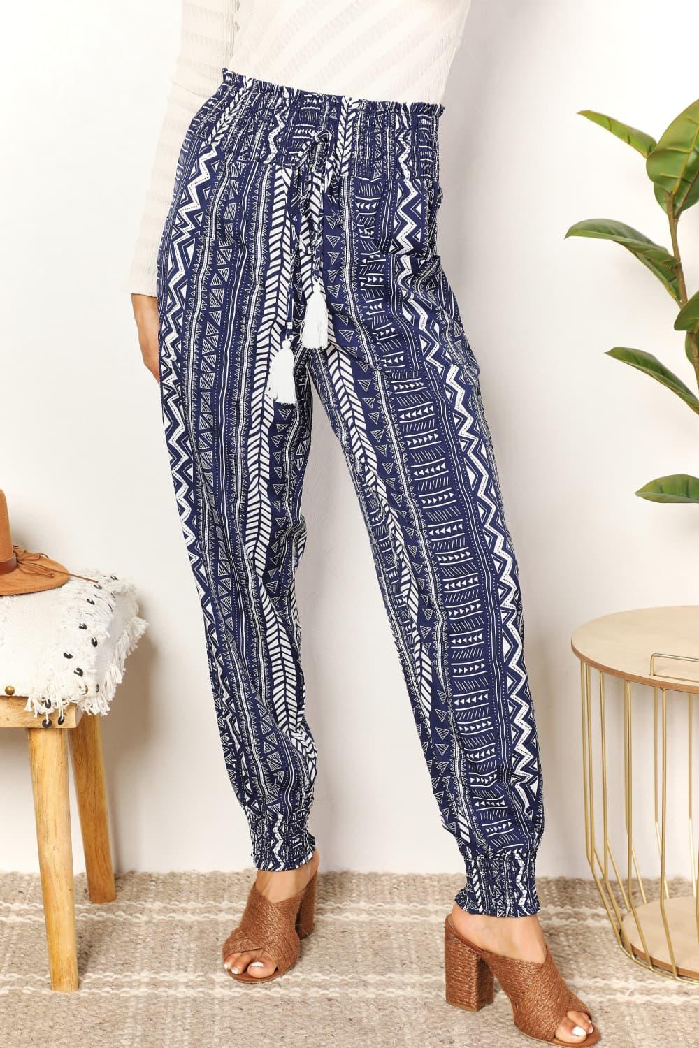 Perfee Geometric Print Tassel High-Rise Pants - Divasha