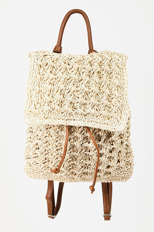 Fame Straw Braided Faux Leather Strap Backpack Bag - Divasha