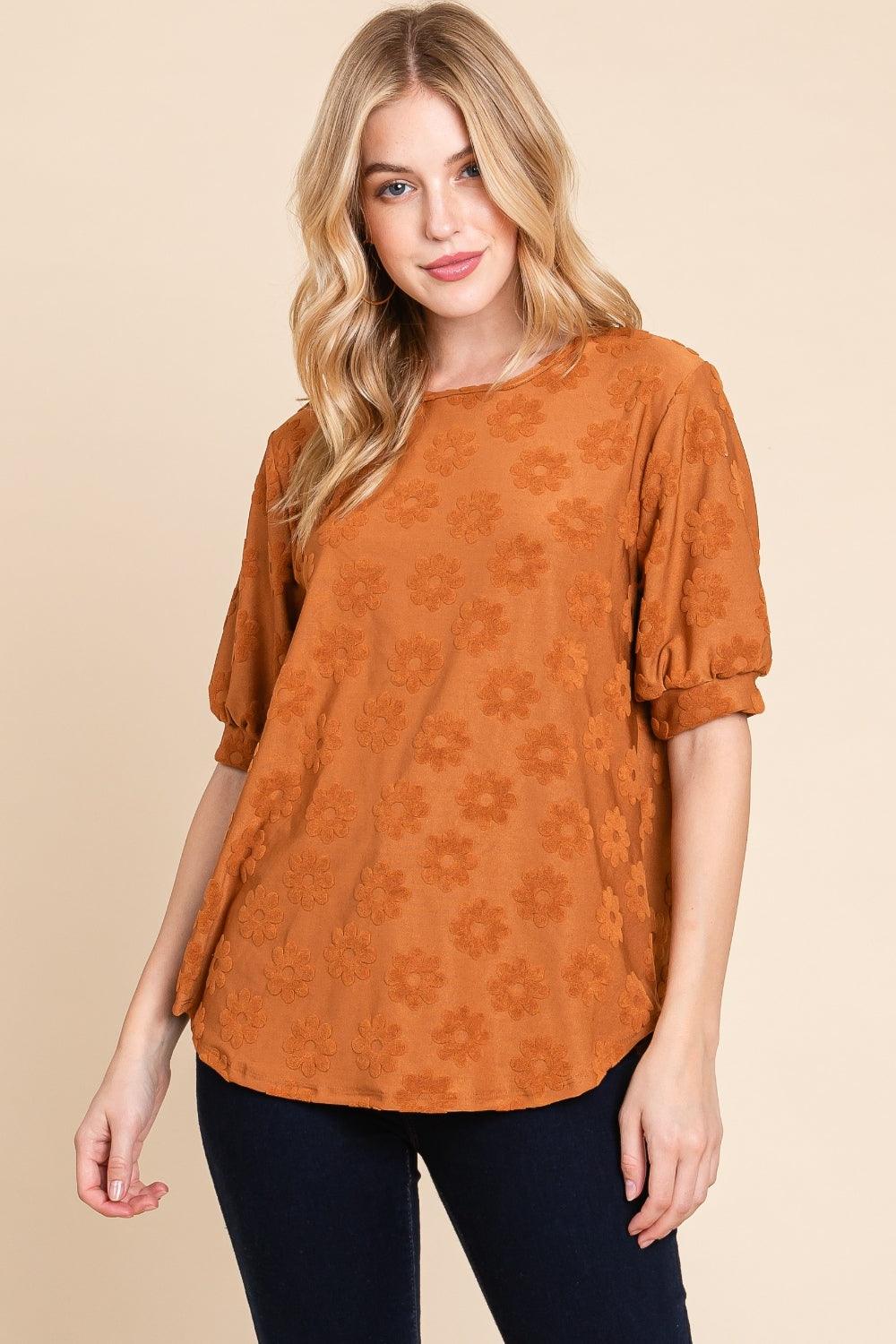 BOMBOM Textured Floral Pattern Top - Divasha