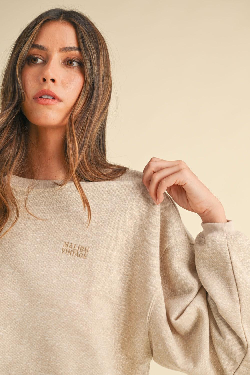 Mable Round Neck Letter Embroidery Crop Sweatshirt - Divasha