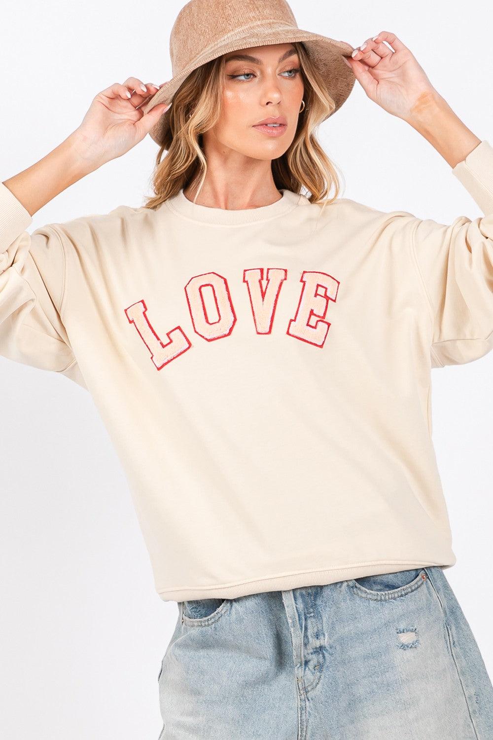 SAGE + FIG LOVE Path Applique Drop Shoulder Sweatshirt - Divasha