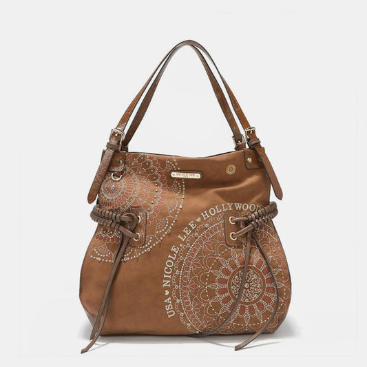 Nicole Lee USA Side Braided Tassel Inlaid Rhinestone Embroidery Hobo Bag - Divasha