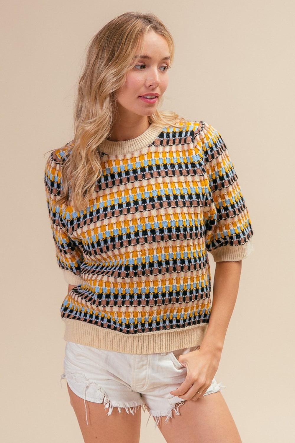 BiBi Multi Color Half Sleeve Sweater - Divasha