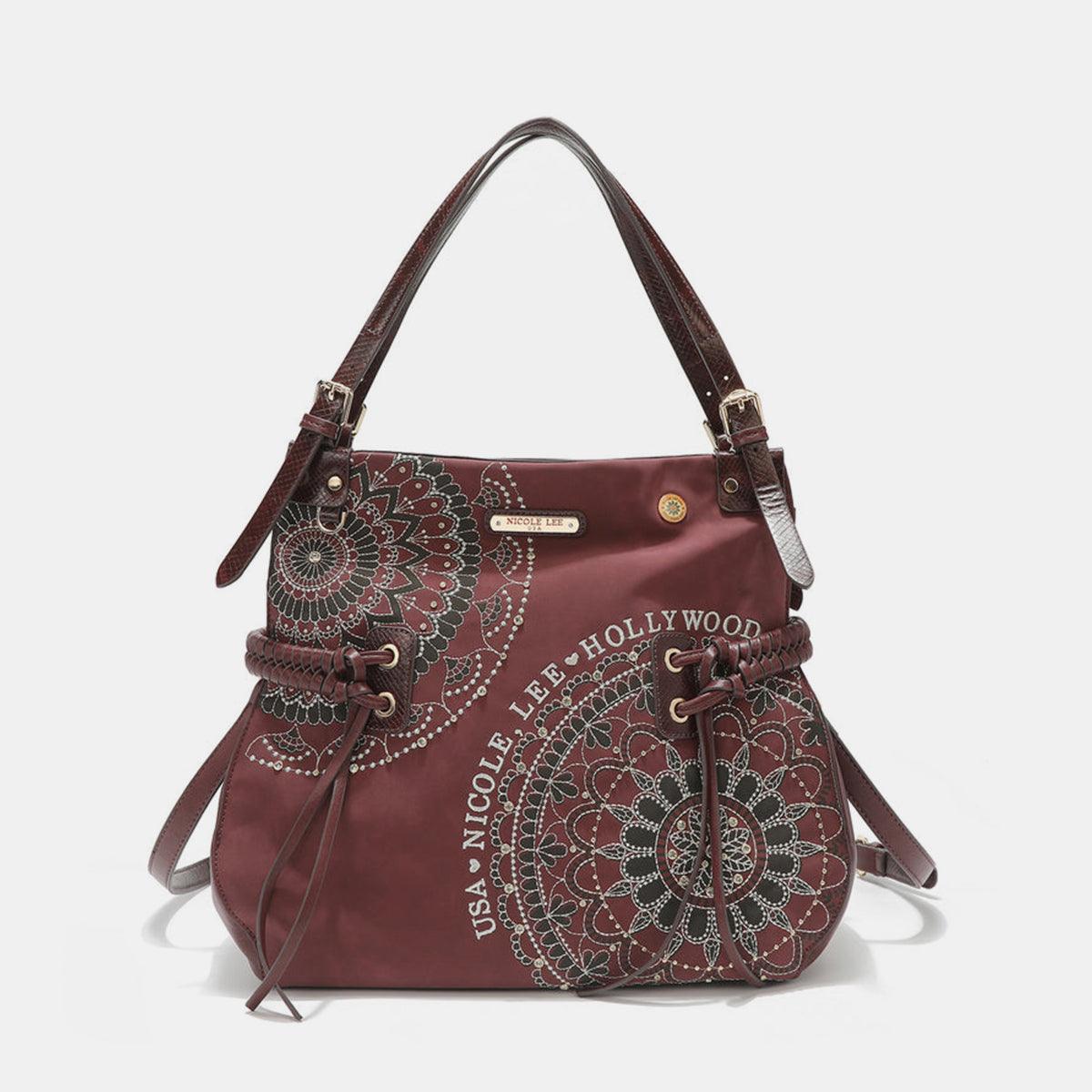 Nicole Lee USA Side Braided Tassel Inlaid Rhinestone Embroidery Hobo Bag - Divasha