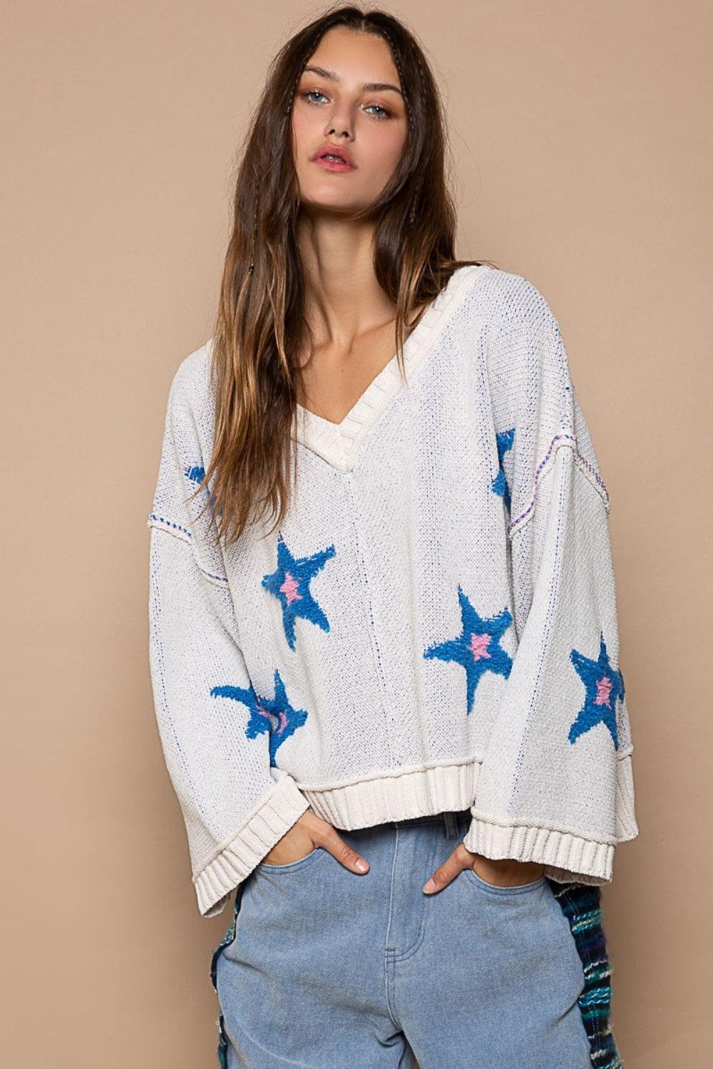 POL Long Sleeve Star Patch Sweater - Divasha