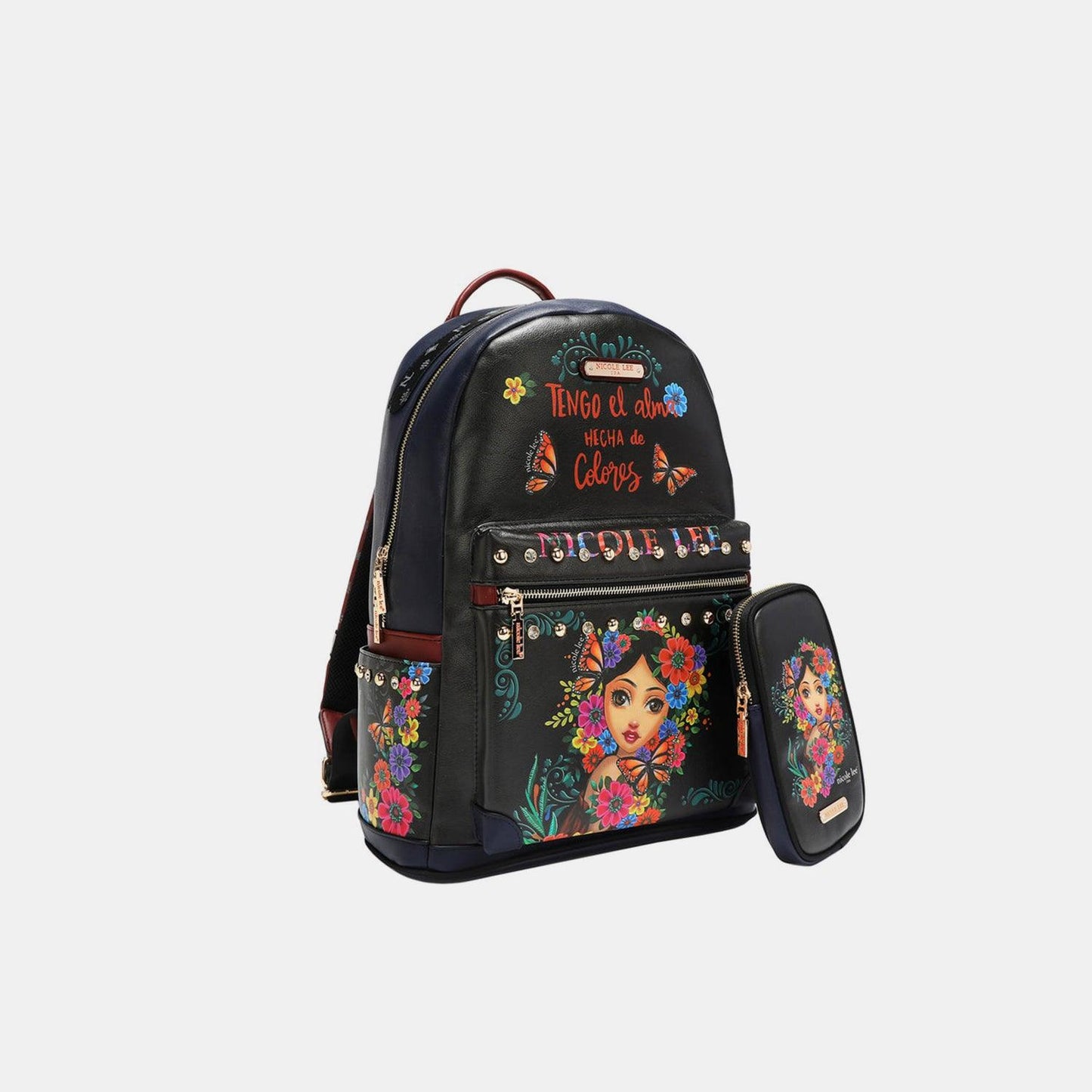 Nicole Lee USA Printed Vegan Leather Backpack Bag with Charging Port and Pouch - Divasha