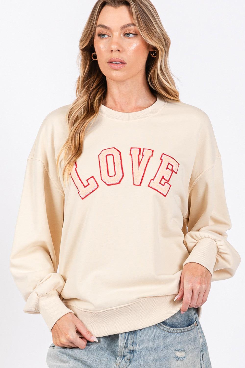 SAGE + FIG LOVE Path Applique Drop Shoulder Sweatshirt - Divasha