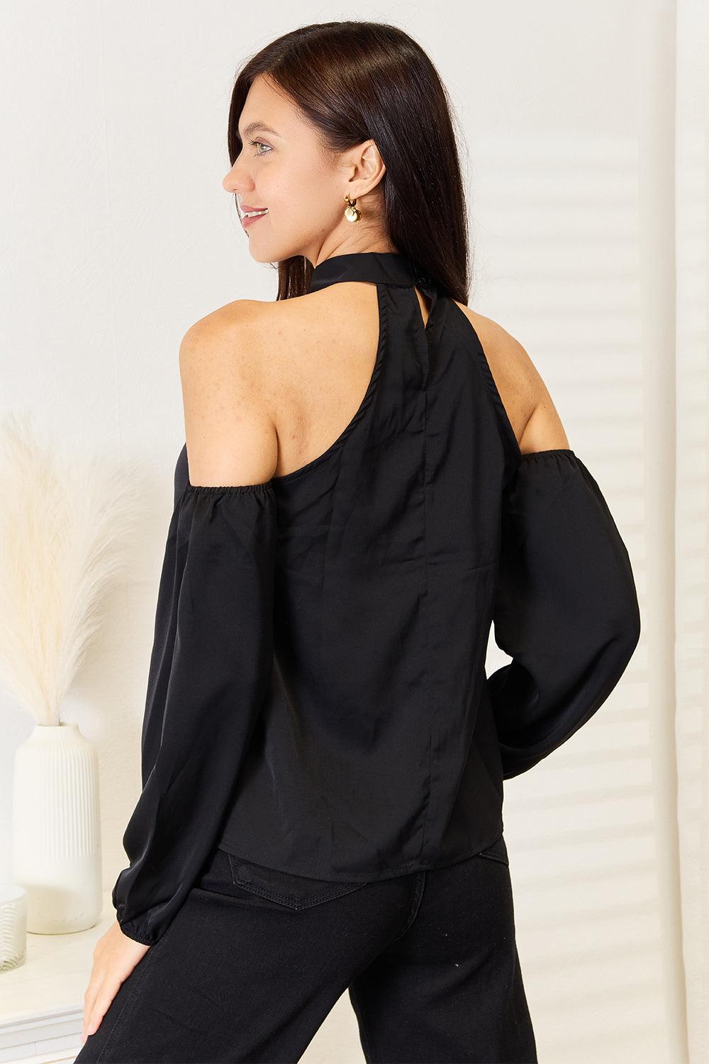 Perfee Grecian Cold Shoulder Long Sleeve Blouse - Divasha