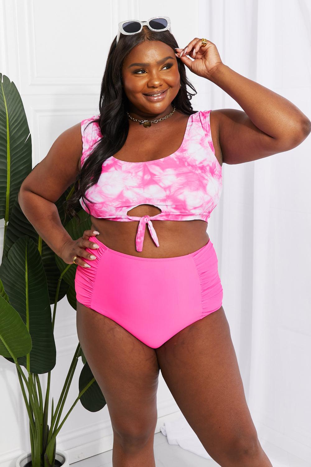 Marina West Swim Sanibel Crop Swim Top and Ruched Bottoms Set in Pink - Divasha