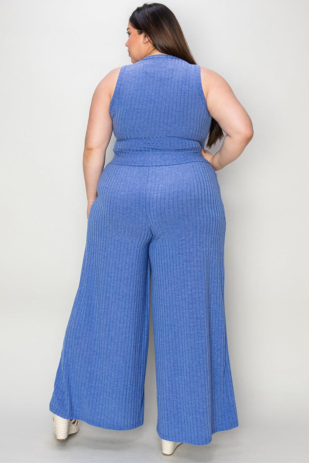 Basic Bae Full Size Ribbed Tank and Wide Leg Pants Set - Divasha