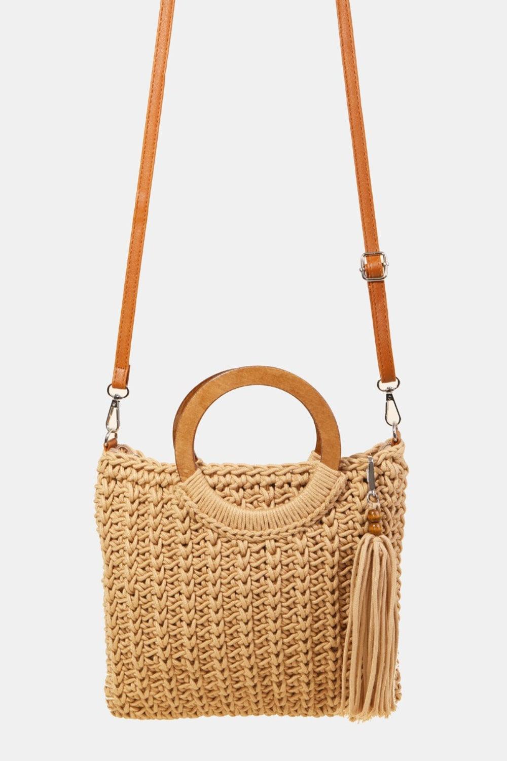 Fame Crochet Knit Convertible Tote Bag with Tassel - Divasha