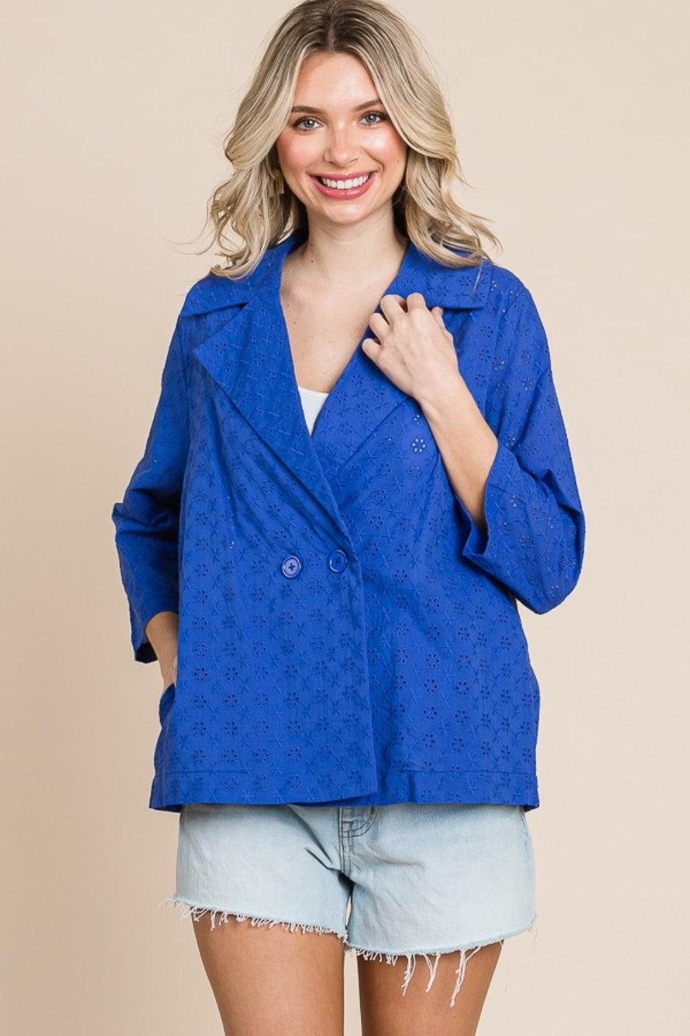 Culture Code Double Breasted Eyelet Jacket with Pockets - Divasha